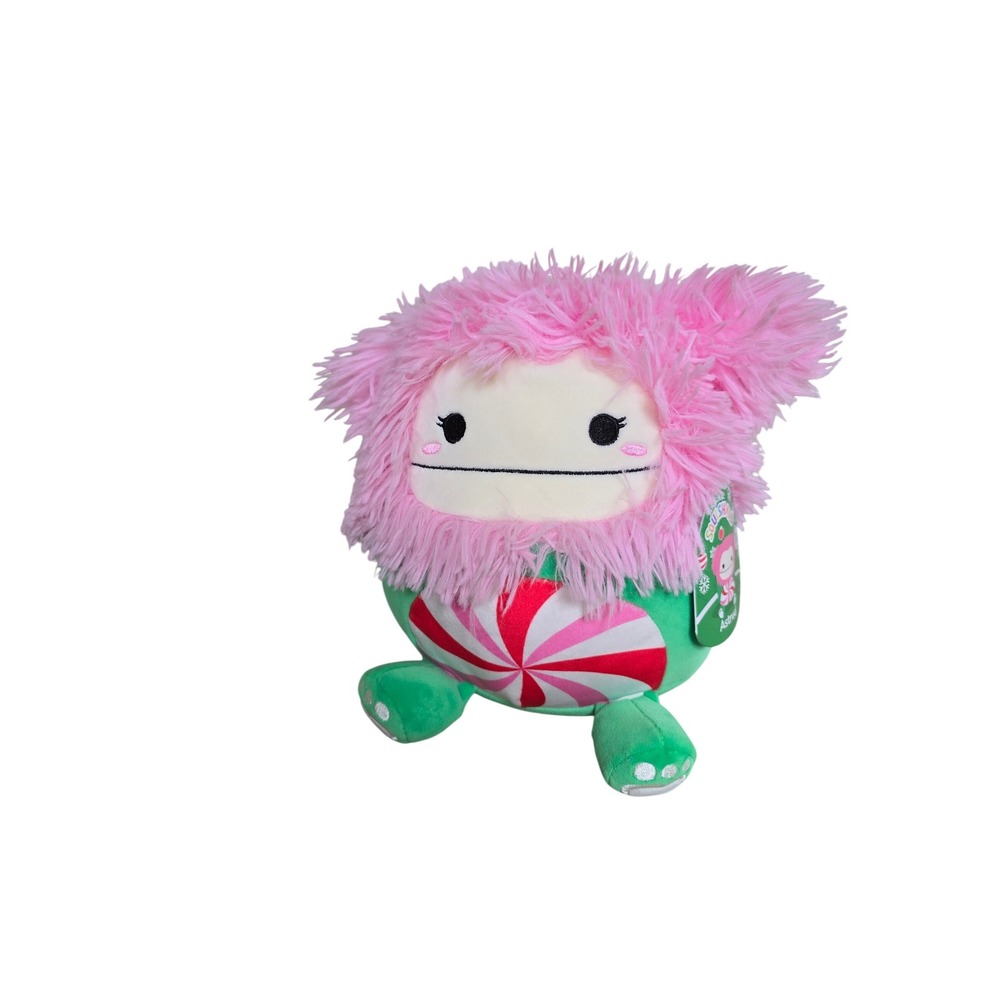NWT Squishmallows Astrud Pink Bigfoot Peppermint Candy Christmas Plush 8 inch
